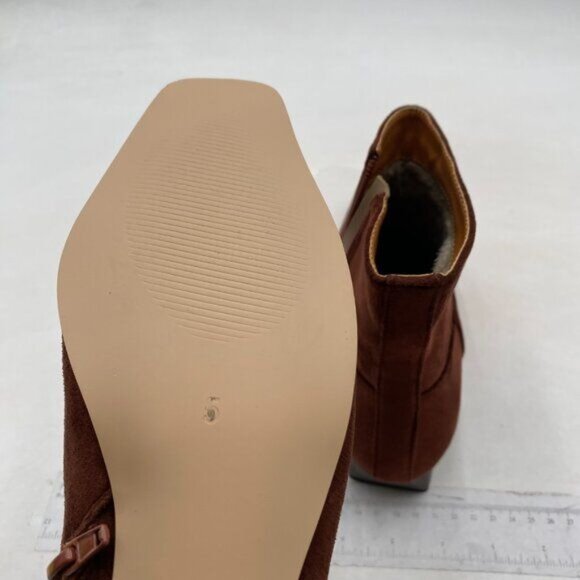 miss left Women's Square Closed Toe Low Chunky Heel Ankle Booties Dark Brown - Picture 6 of 8